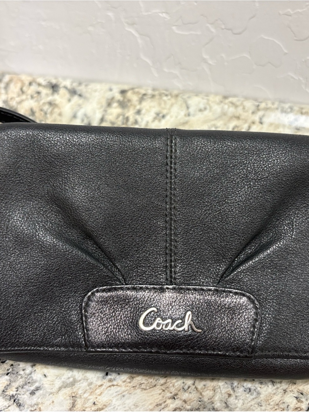 Coach Black Leather Wristlet Clutch with Silver Logo